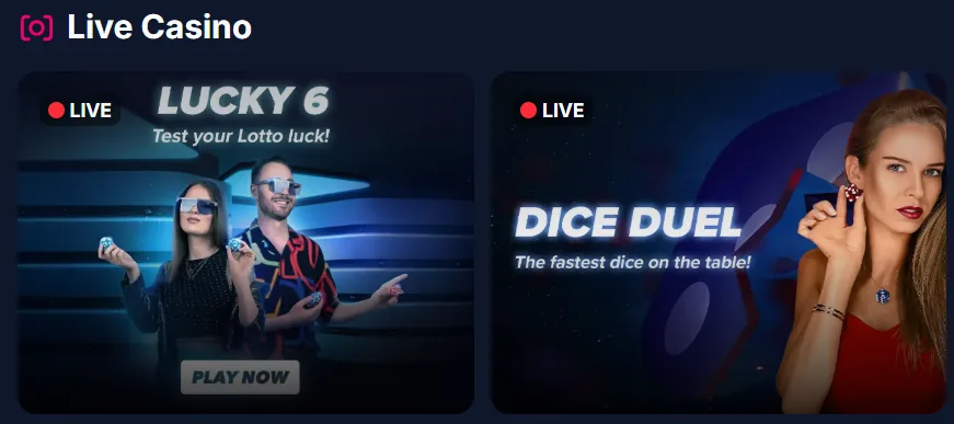 Casino en vivo de Lukkly con los juegos Lucky 6 y Dice Duel