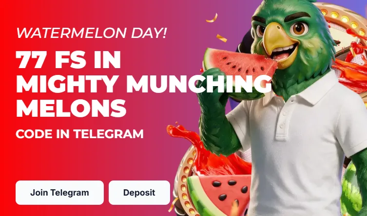 Promoção do Lukkly com 77 giros grátis em Mighty Munching Melons e código no Telegram