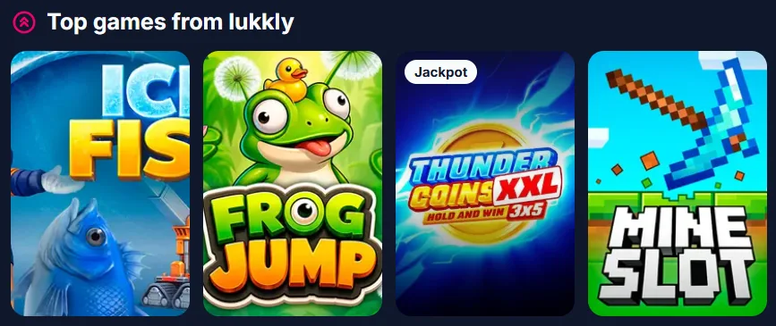 Juegos destacados por Lukkly: Ice Fishing, Frog Jump, Thunder Coins XXL y Mine Slot