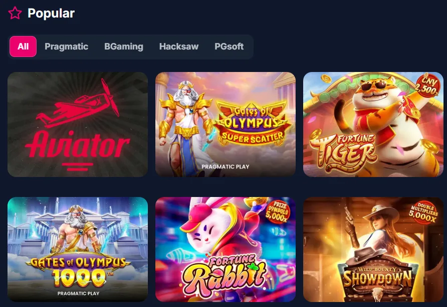 Juegos populares en el lobby de Lukkly: Aviator, Gates of Olympus, Fortune Tiger y Fortune Rabbit